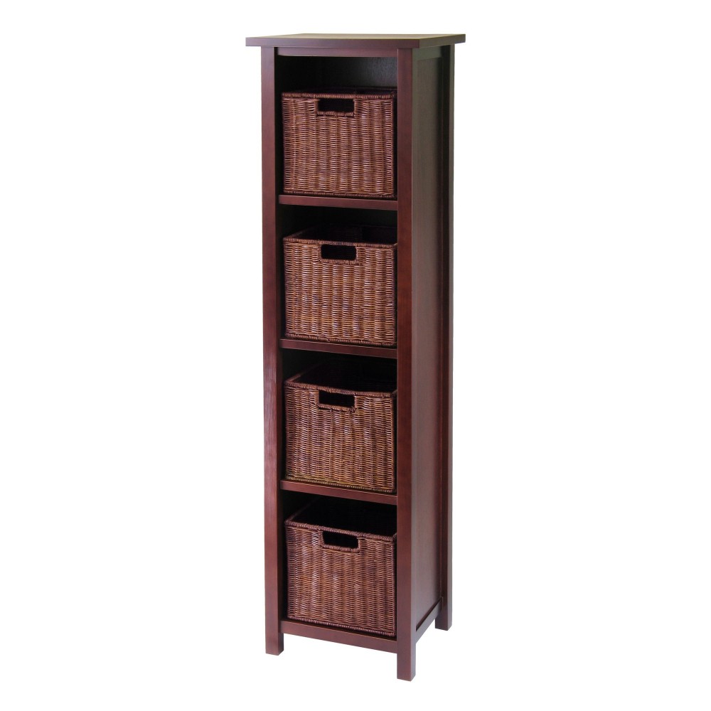 Milan 5-Pc Storage Shelf with 4 Wicker Baskets, Walnut