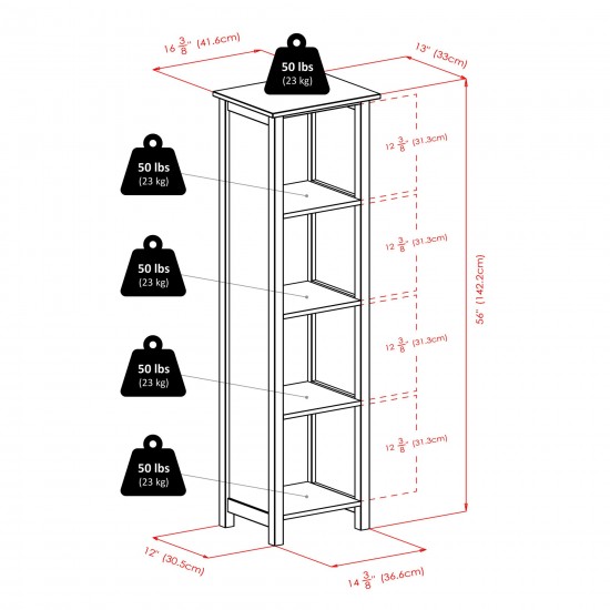 Milan 5-Pc Storage Shelf with 4 Wicker Baskets, Walnut