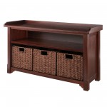 Milan 4-Pc Storage Bench with 3 Foldable Woven Baskets, Walnut