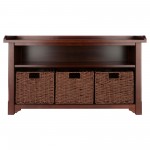 Milan 4-Pc Storage Bench with 3 Foldable Woven Baskets, Walnut