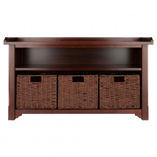 Milan 4-Pc Storage Bench with 3 Foldable Woven Baskets, Walnut