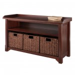 Milan 4-Pc Storage Bench with 3 Foldable Woven Baskets, Walnut