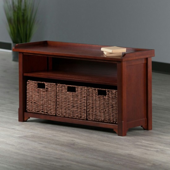 Milan 4-Pc Storage Bench with 3 Foldable Woven Baskets, Walnut