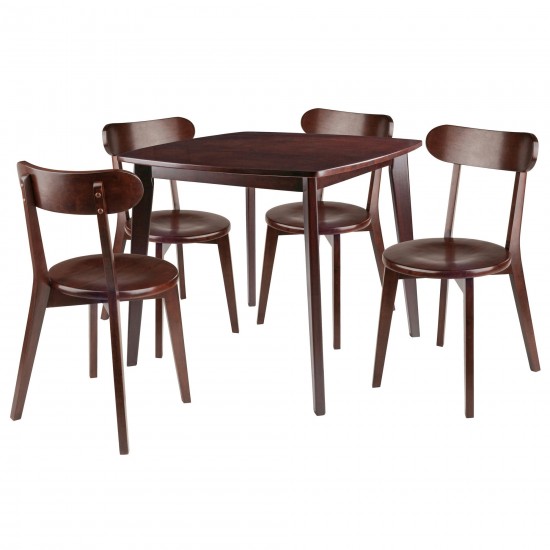 Pauline 5-Pc Dining Table with H-Leg Chairs, Walnut