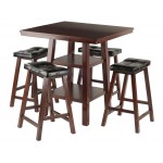 Orlando 5-Pc High Table with Cushion Seat Counter Stools, Walnut and Black