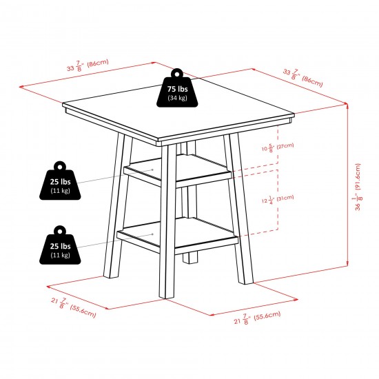 Orlando 5-Pc High Table with Cushion Seat Counter Stools, Walnut and Black