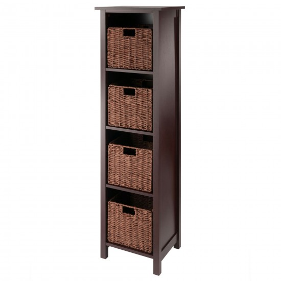 Milan 5-Pc Storage Shelf with 4 Foldable Woven Baskets, Walnut