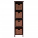 Milan 5-Pc Storage Shelf with 4 Foldable Woven Baskets, Walnut