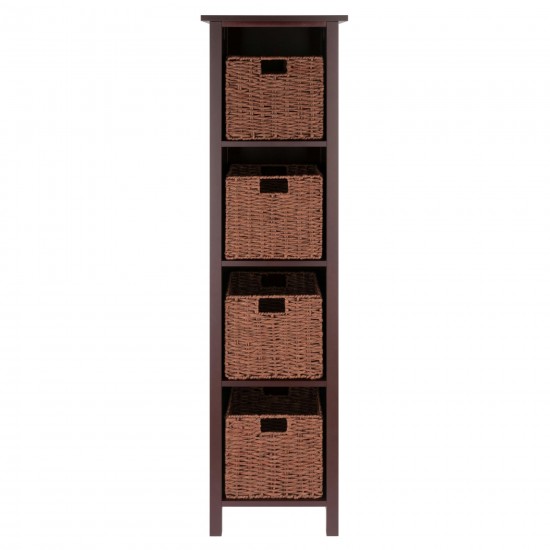 Milan 5-Pc Storage Shelf with 4 Foldable Woven Baskets, Walnut