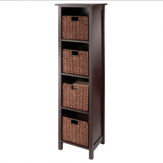 Milan 5-Pc Storage Shelf with 4 Foldable Woven Baskets, Walnut