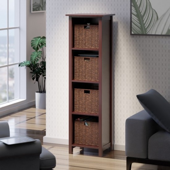 Milan 5-Pc Storage Shelf with 4 Foldable Woven Baskets, Walnut