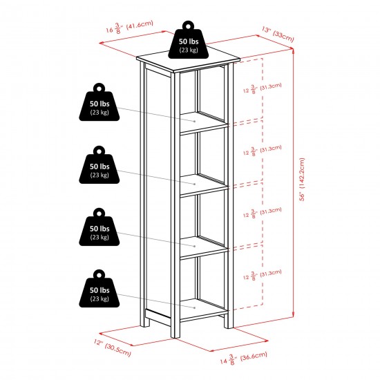 Milan 5-Pc Storage Shelf with 4 Foldable Woven Baskets, Walnut