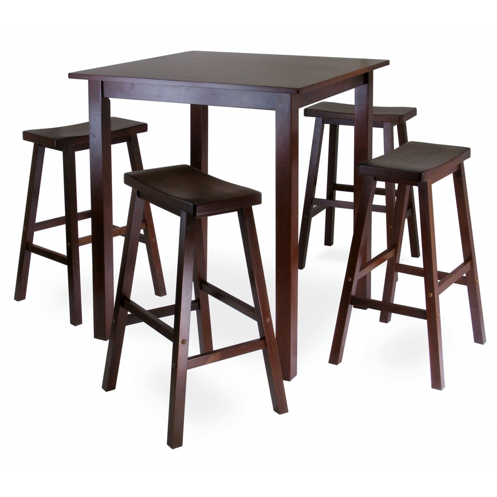 Parkland 5-Pc High Table with Saddle Seat Bar Stools, Walnut