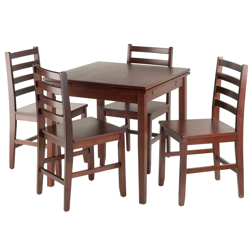 Pulman 5-Pc Extendable Table with Flat Ladder-back Chairs, Walnut