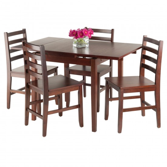 Pulman 5-Pc Extendable Table with Flat Ladder-back Chairs, Walnut