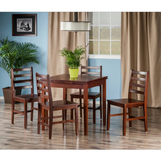 Pulman 5-Pc Extendable Table with Flat Ladder-back Chairs, Walnut