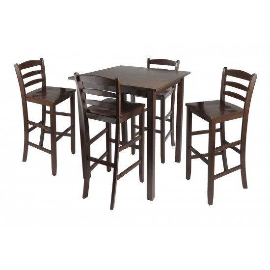 Parkland 5-Pc High Table with Ladder-back Bar Stools, Walnut