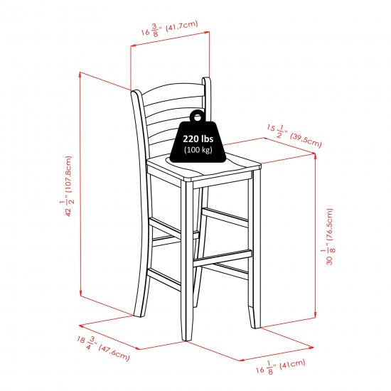 Parkland 5-Pc High Table with Ladder-back Bar Stools, Walnut