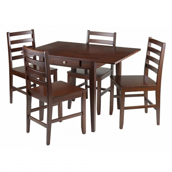 Hamilton 5-Pc Drop Leaf Table with Ladder-back Chairs, Walnut