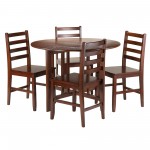 Alamo 5-Pc Round Drop Leaf Table with Flat Ladder-back Chairs, Walnut