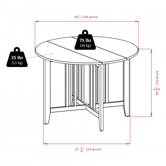 Alamo 5-Pc Round Drop Leaf Table with Flat Ladder-back Chairs, Walnut