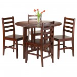 Alamo 5-Pc Round Drop Leaf Table with Flat Ladder-back Chairs, Walnut