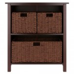 Milan 4-Pc Storage Shelf with 3 Foldable Woven Baskets, Walnut