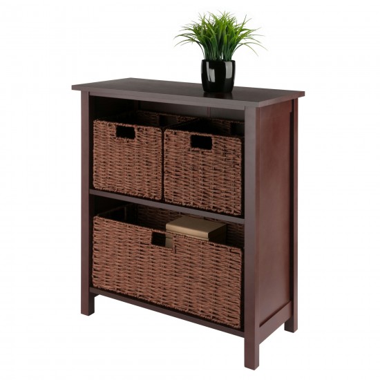 Milan 4-Pc Storage Shelf with 3 Foldable Woven Baskets, Walnut