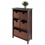 Milan 6-Pc Storage Shelf with 5 Foldable Woven Baskets, Walnut