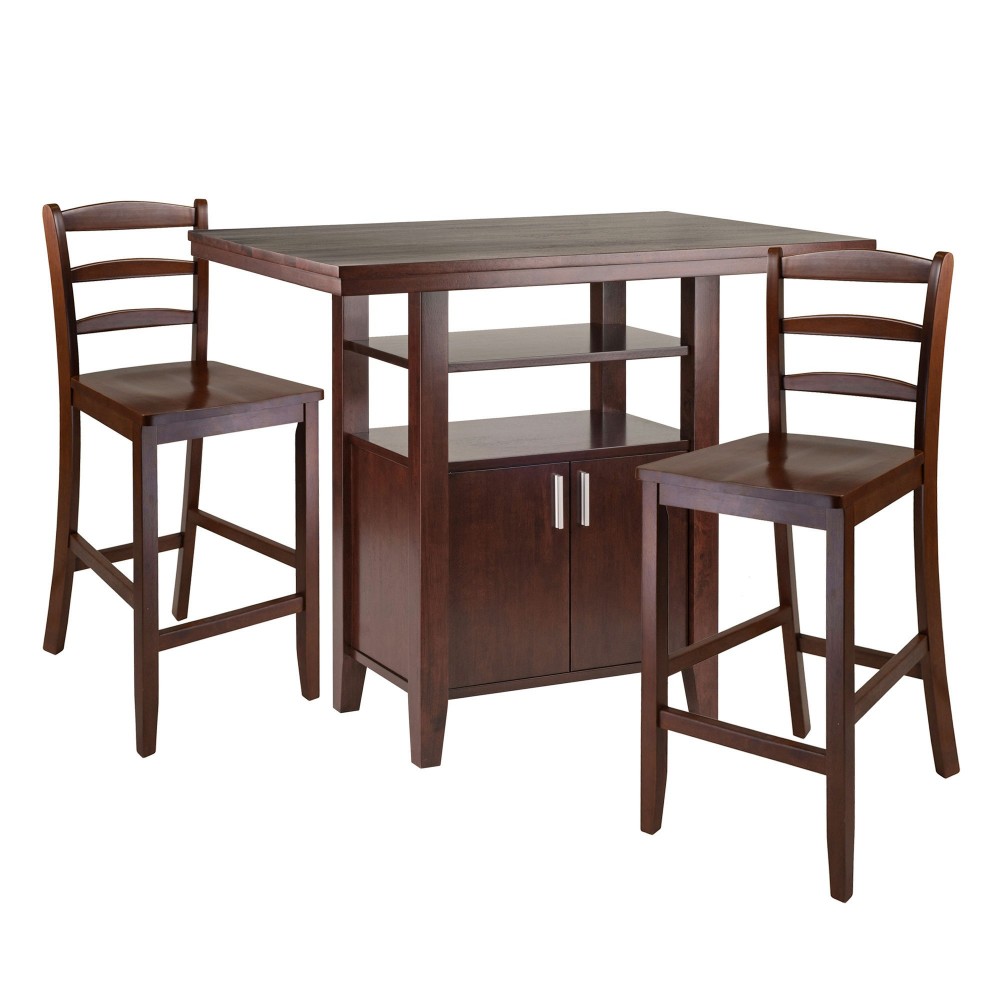 Albany 3-Pc High Table with Ladder-back Counter Stools, Walnut Albany 3-Pc High Table with Ladder-back Counter Stools, Walnut