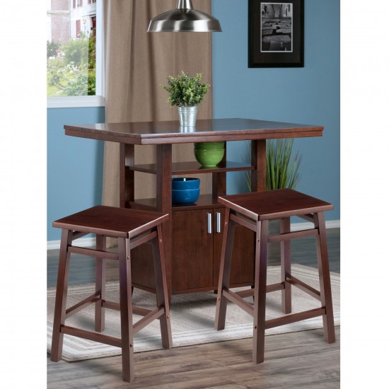 Albany 3-Pc High Table with Square Seat Counter Stools, Walnut