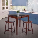 Perrone 3-Pc High Drop Leaf Table with Saddle Seat Counter Stools, Walnut