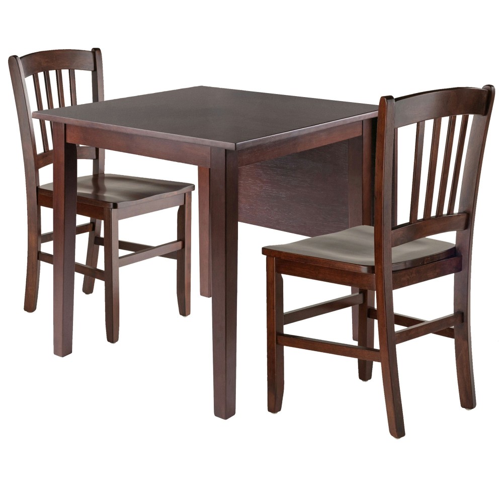 Perrone 3-Pc Drop Leaf Table with Slat Back Chairs, Walnut Perrone 3-Pc Drop Leaf Table with Slat Back Chairs, Walnut