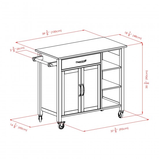 Mabel Utility Kitchen Cart, Walnut and Natural