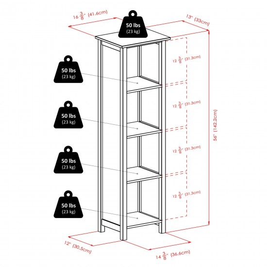 Verona 5-Pc Storage Shelf with 4 Foldable Fabric Baskets, Walnut and Beige