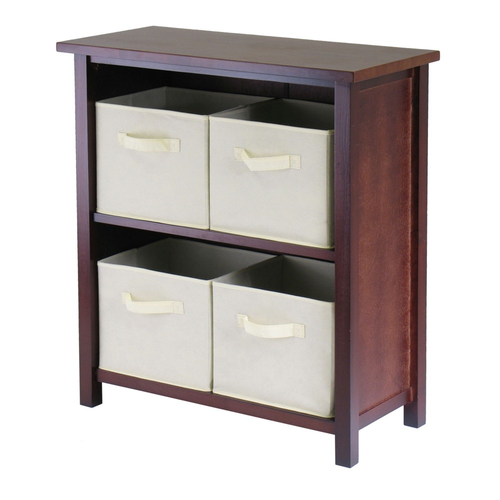 Verona 5-Pc Decorative Dresser w/ 4 Foldable Fabric Baskets, Walnut & Beige Verona 5-Pc Decorative Dresser w/ 4 Foldable Fabric Baskets, Walnut & Beige