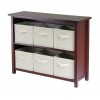 Verona 7-Pc Wide Storage Shelf with 6 Foldable Fabric Baskets, Walnut and Beige