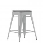 4PK 24" Silver Stool-Gray Seat