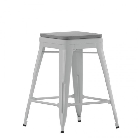 4PK 24" Silver Stool-Gray Seat