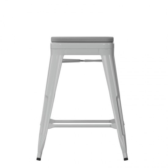 4PK 24" Silver Stool-Gray Seat