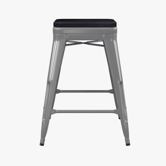 4PK 24" Silver Stool-Gray Seat