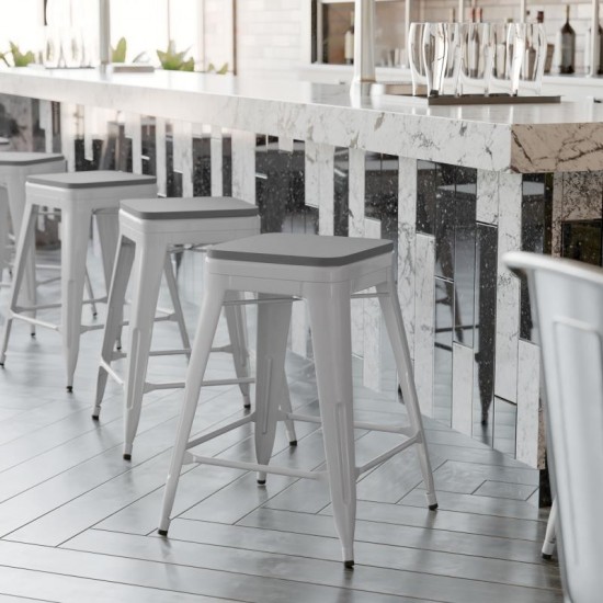 4PK 24" Silver Stool-Gray Seat