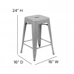 4PK 24" Silver Stool-Gray Seat