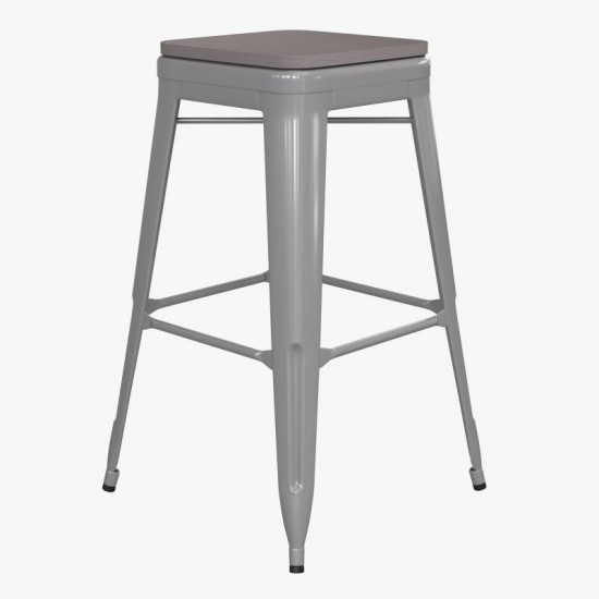 4PK 30" Silver Stool-Gray Seat