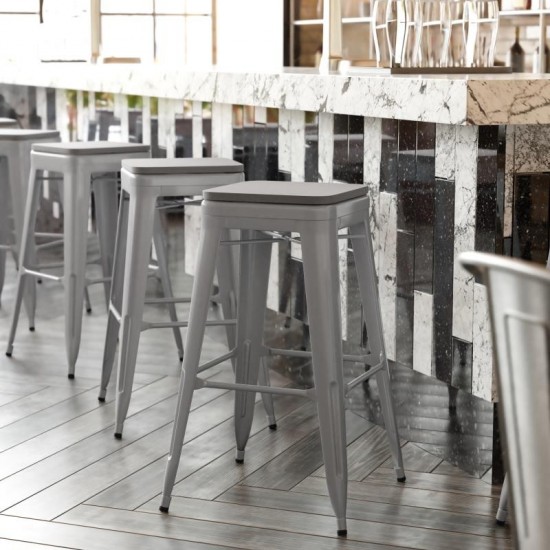 4PK 30" Silver Stool-Gray Seat