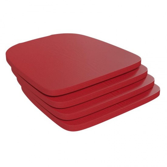 4PK Red Poly Resin Wood Square Seats