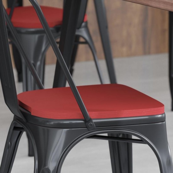 4PK Red Poly Resin Wood Square Seats