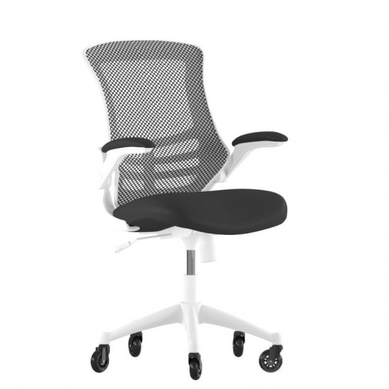 Kelista Mid-Back Black Mesh Swivel Ergonomic Task Office Chair with White Frame