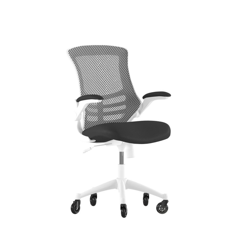 Kelista Mid-Back Black Mesh Swivel Ergonomic Task Office Chair with White Frame