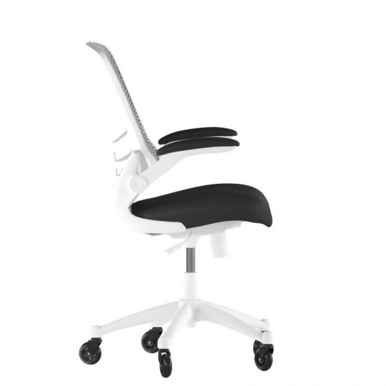 Kelista Mid-Back Black Mesh Swivel Ergonomic Task Office Chair with White Frame